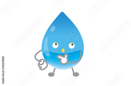 かわいい水のキャラクターのベクターイラスト（考えるポーズ）