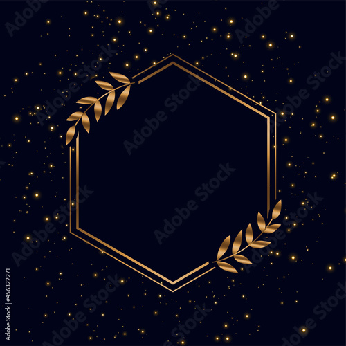 golden frame with sparkles and leaves background