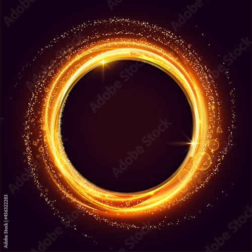glowing swirl frame made with sparkles and particles background