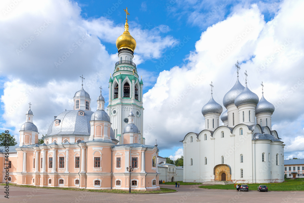 Ancient Cathedrals of the Resurrection of Christ and St. Sophia Cathedral on August day. Vologda, Russia