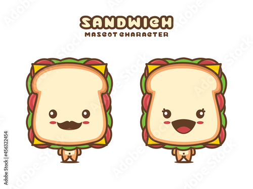 cute sandwich mascot, food cartoon illustration