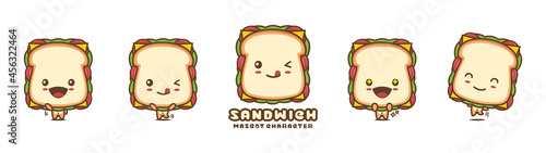 cute sandwich mascot, food cartoon illustration, with different facial expressions and poses