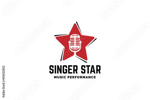 Singer star logo template. Microphone silhouette inside star. Icon for leading, song contest, event, karaoke, podcast