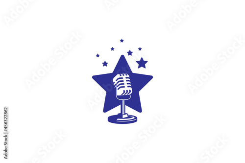 Singer star logo template. Microphone silhouette inside star. Icon for leading, song contest, event, karaoke, podcast