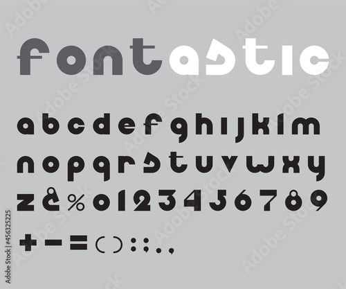 Vector font. Grayscale collection of letters, numbers and punctuation marks