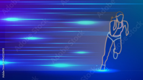 Female runner running with high speed light trail. Neon design. © shawnfighterlin