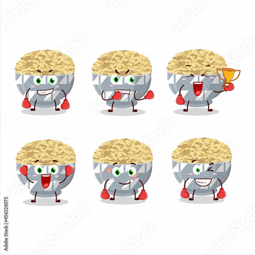 A sporty parboied long grain rice boxing athlete cartoon mascot design