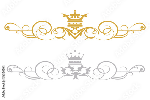 Design elements in vintage style. Isolated gold and silver on white. Vector image