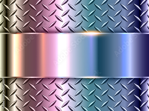 Silver polished steel texture background, shiny chrome metallic with diamond plate iridescence texture, 3d vector lustrous metal design.