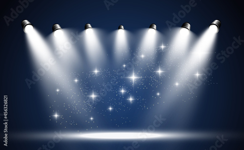 White scene on with spotlights. Vector illustration.	