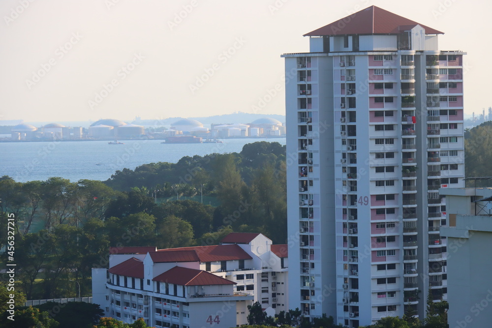 Fototapeta premium HDB public housing - apartments overlooking the sea in Singapore, Asia.