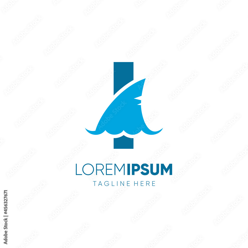 Obraz premium Letter I Shark Fin Logo Design Vector Icon Graphic Emblem Illustration