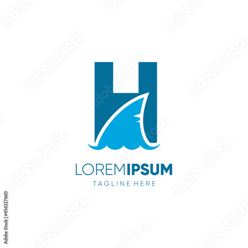 Letter H Shark Fin Logo Design Vector Icon Graphic Emblem Illustration