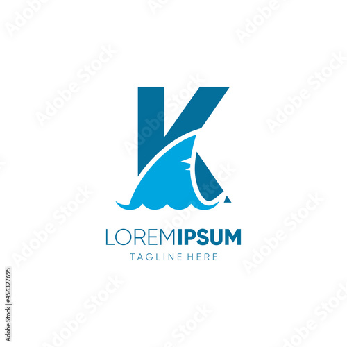 Letter K Shark Fin Logo Design Vector Icon Graphic Emblem Illustration