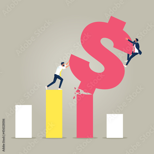 Businesswoman pushing growing graph with other Man falling off, Eliminating business competition concept