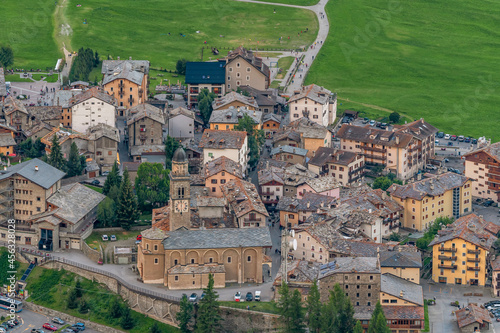 Aerial view of the historic center of Cogne, Aosta Valley, Italy photo