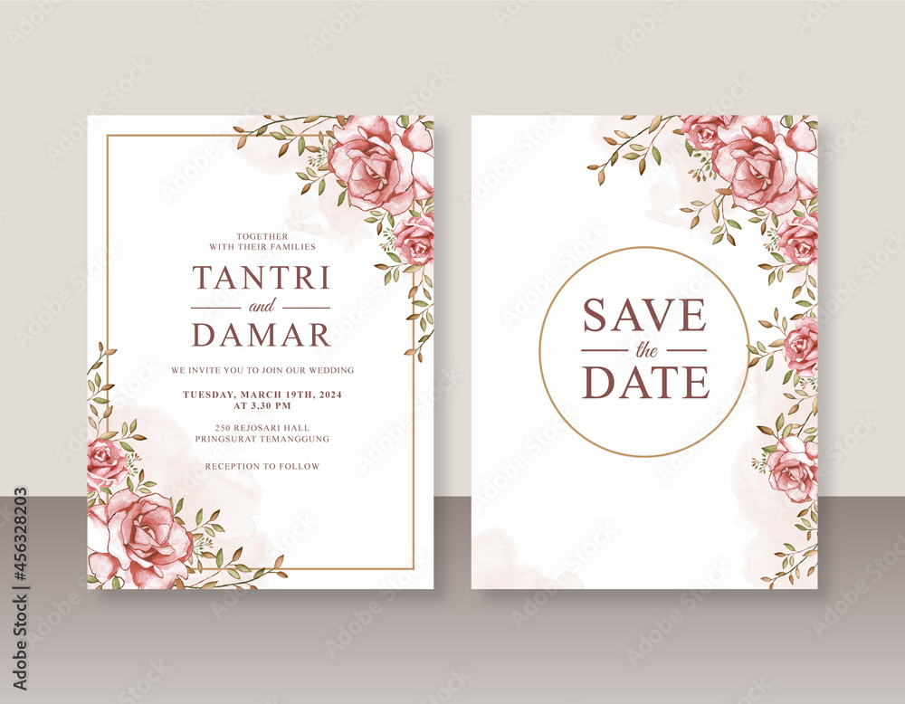 Roses watercolor painting for elegant wedding invitation template