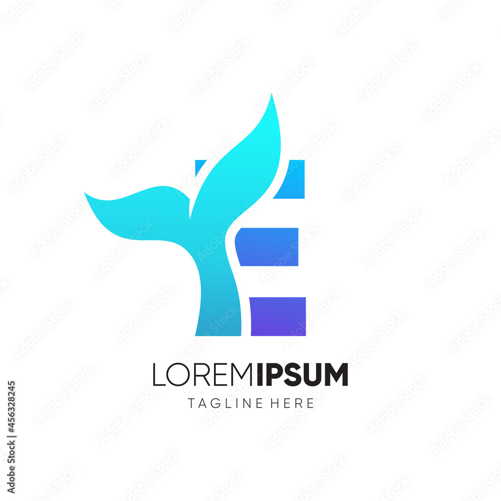 Fototapeta premium Letter E Whale Tail Logo Design Vector Icon Graphic Emblem Illustration