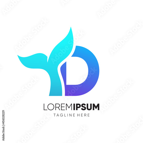 Letter D Whale Tail Logo Design Vector Icon Graphic Emblem Illustration
