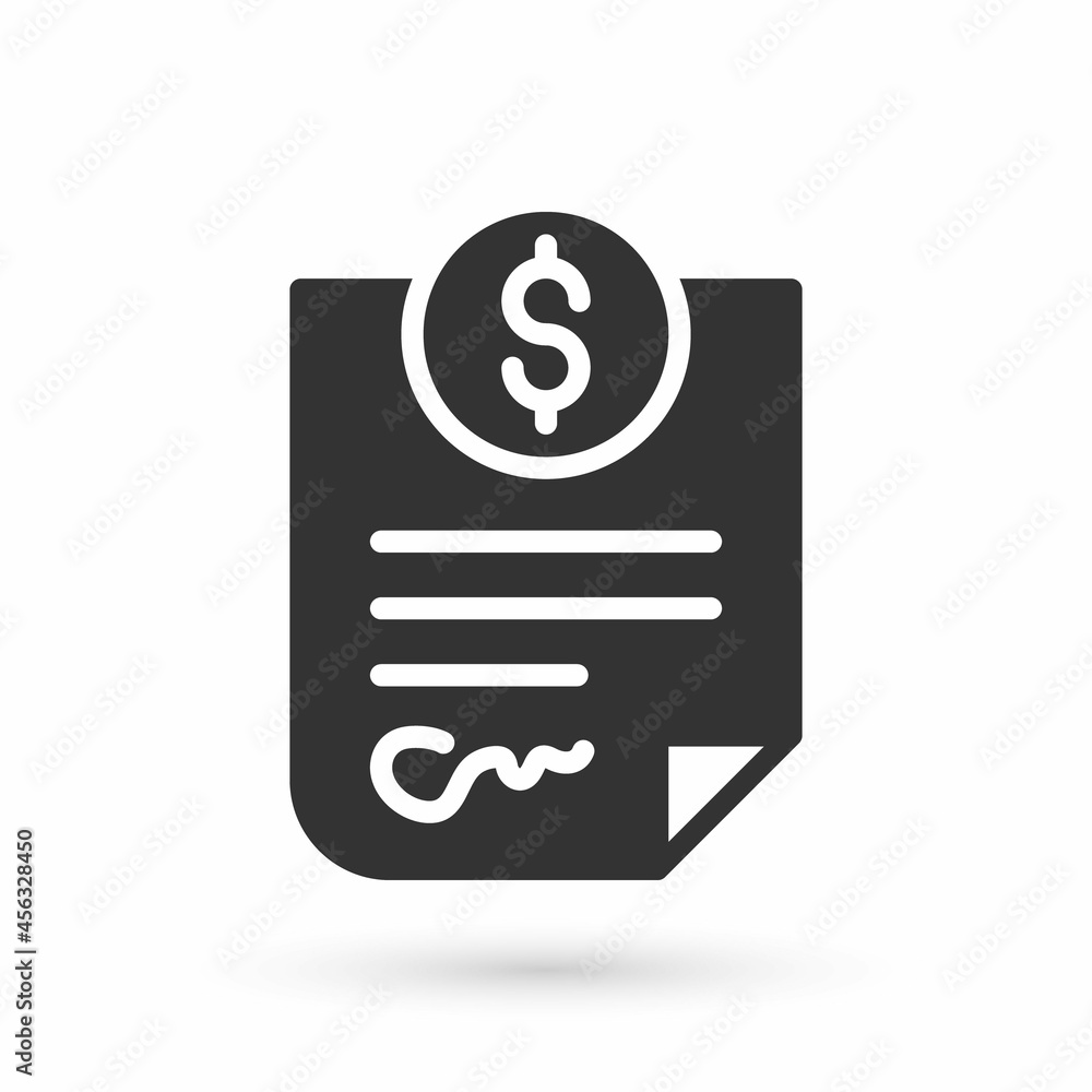 Grey Contract money icon isolated on white background. Banking document dollar file finance money page. Vector Grey Contract money icon isolated on white background. Banking document dollar file finance money page. Vector