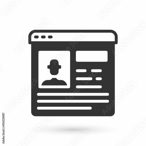 Grey Resume icon isolated on white background. CV application. Searching professional staff. Analyzing personnel resume. Vector