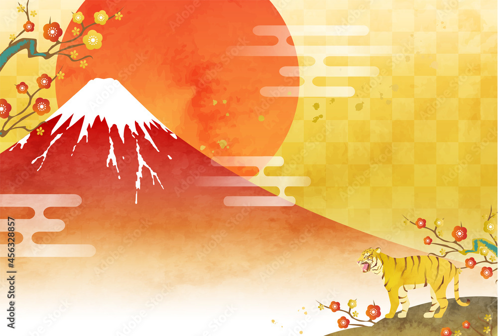 水彩の富士山と初日の出のお正月の22年の年賀状のベクターイラスト背景 文字なし Stock Vector Adobe Stock 水彩の富士山と初日の出のお正月の22年の年賀状のベクターイラスト背景 文字なし Stock Vector Adobe Stock