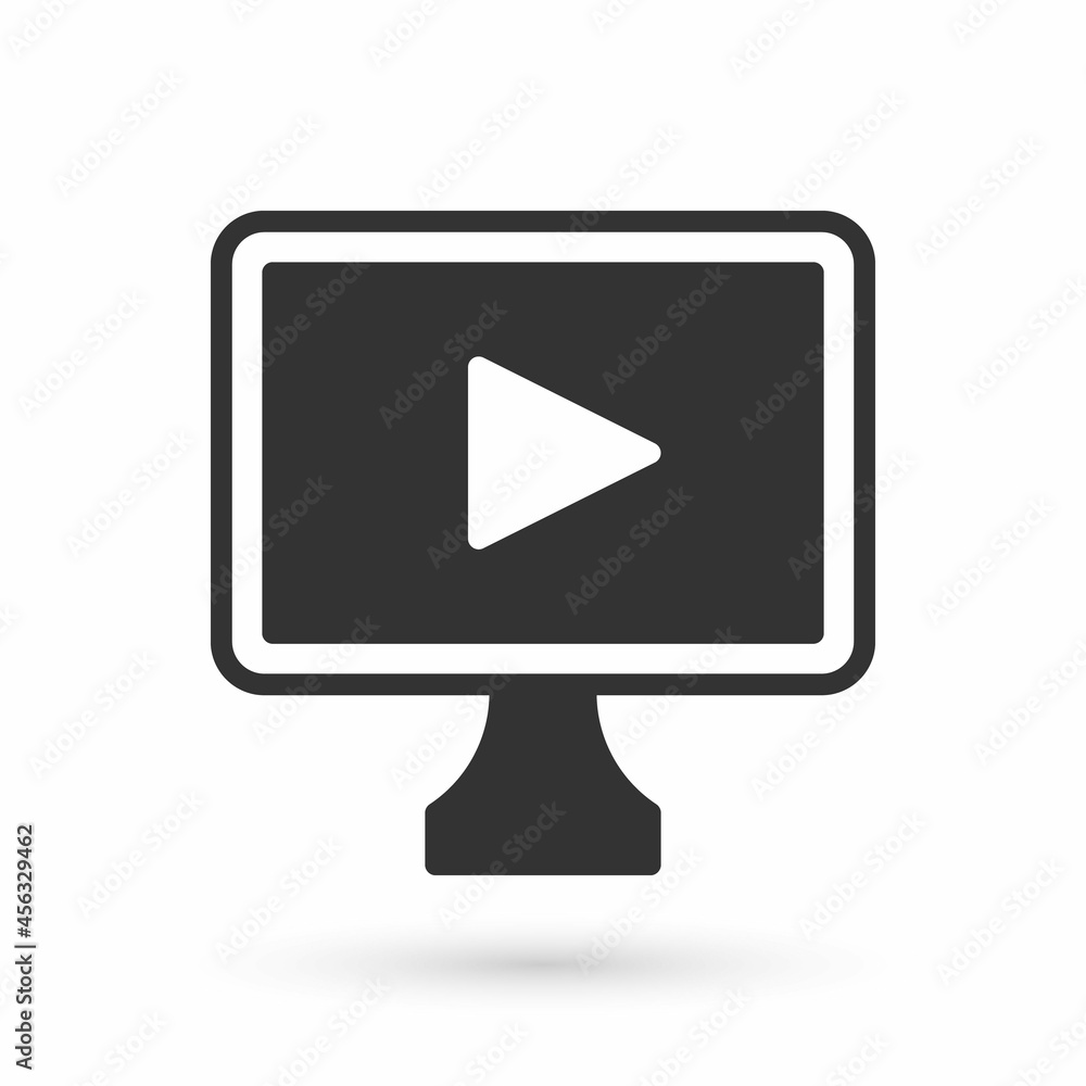 Grey Online play video icon isolated on white background. Film strip with play sign. Vector Grey Online play video icon isolated on white background. Film strip with play sign. Vector