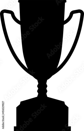 Silhouette of the victory Cup, vector flat illustration. The trophy or award for the winners is isolated on a white background. Metal symbols of success, superiority and triumph.