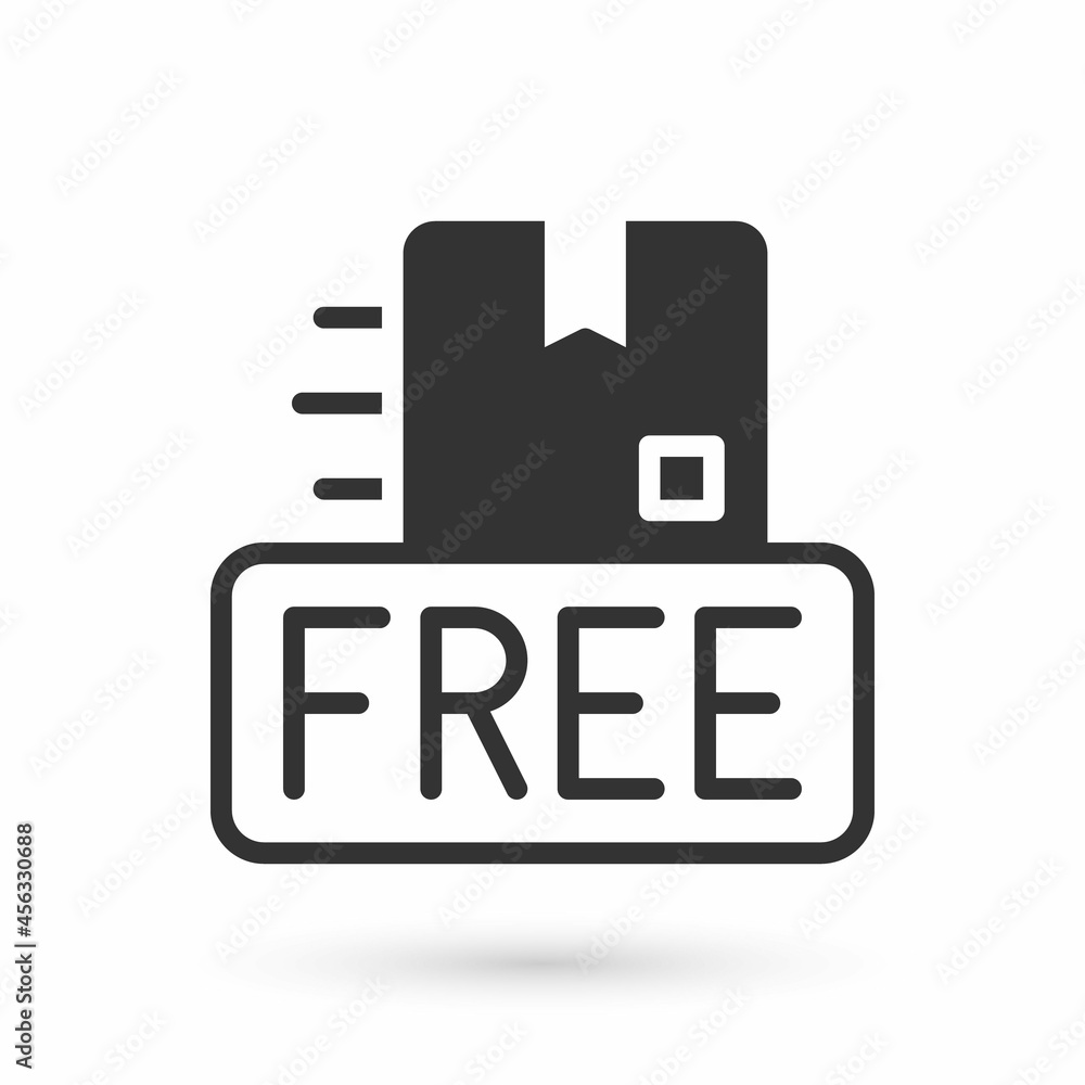 Grey Cardboard box with free symbol icon isolated on white background. Box, package, parcel sign. Delivery, transportation and shipping. Vector Grey Cardboard box with free symbol icon isolated on white background. Box, package, parcel sign. Delivery, transportation and shipping. Vector