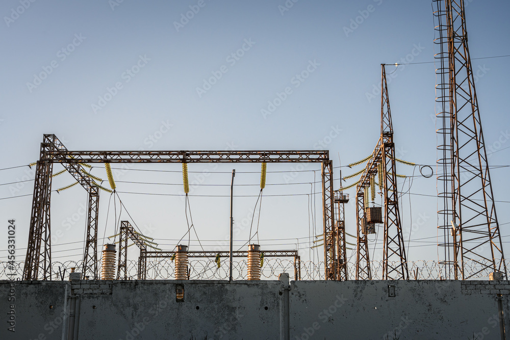 Distribution electric substation with power lines Distribution electric substation with power lines