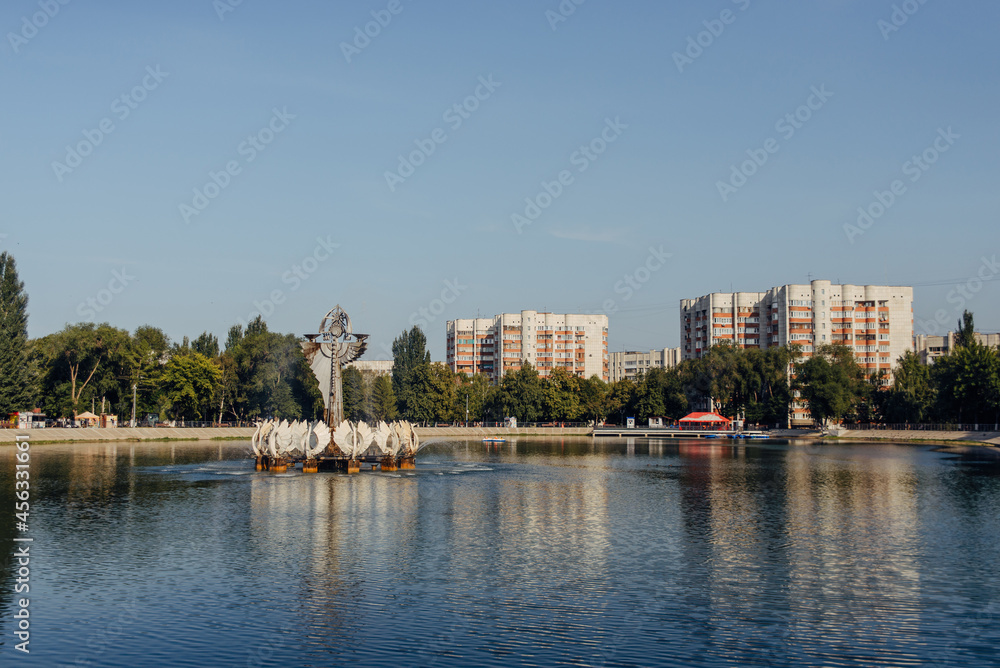 Fountain of the Iron Maiden in the Park of Culture and Recreation of the 50th anniversary of October in Samara, Russia.