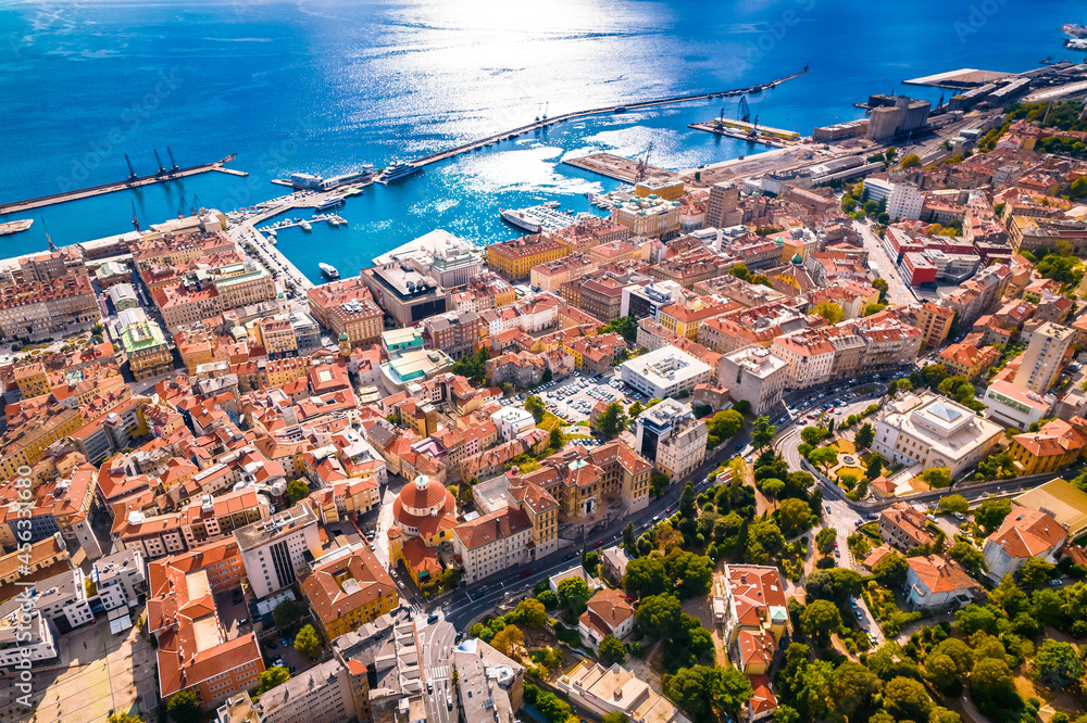 Obraz premium Rijeka city center and waterfront aerial view