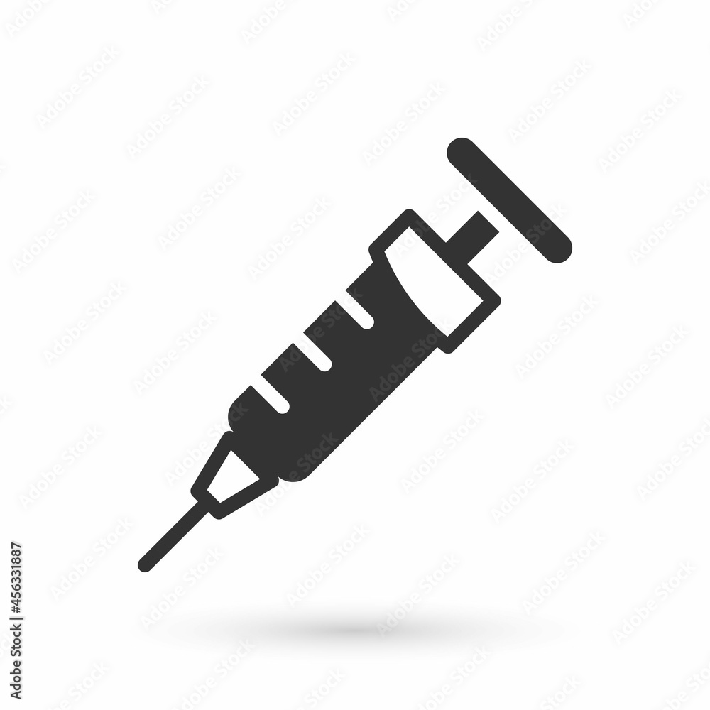 Grey Syringe icon isolated on white background. Syringe for vaccine, vaccination, injection, flu shot. Medical equipment. Vector Grey Syringe icon isolated on white background. Syringe for vaccine, vaccination, injection, flu shot. Medical equipment. Vector