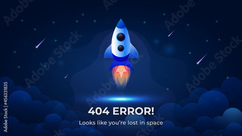 404 Error rocket launching to space modern background design
