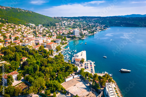 Town of Opatija waterfront aerial view