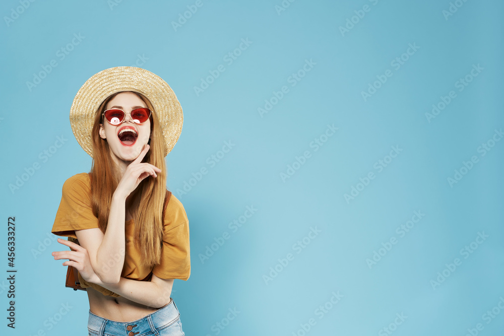 pretty woman in hat sunglasses summer fashion lifestyle