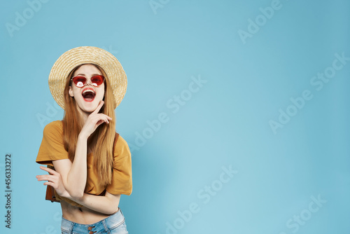 pretty woman in hat sunglasses summer fashion lifestyle
