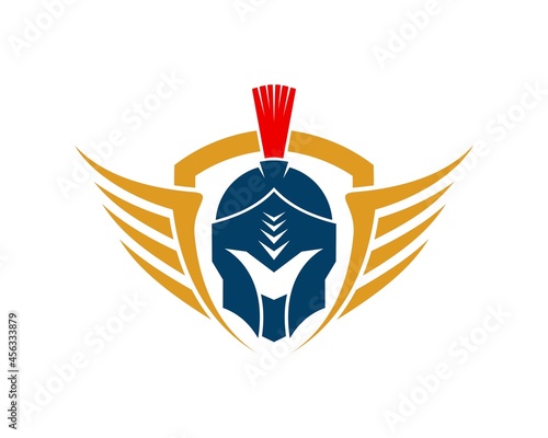 Abstract shield with spread wing and knight helmet inside