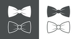 Logotipo con set de siluetas de corbatín con relleno y lineas en fondo gris y fondo blanco