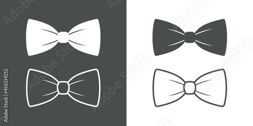 Logotipo con set de siluetas de corbatín con relleno y lineas en fondo gris y fondo blanco