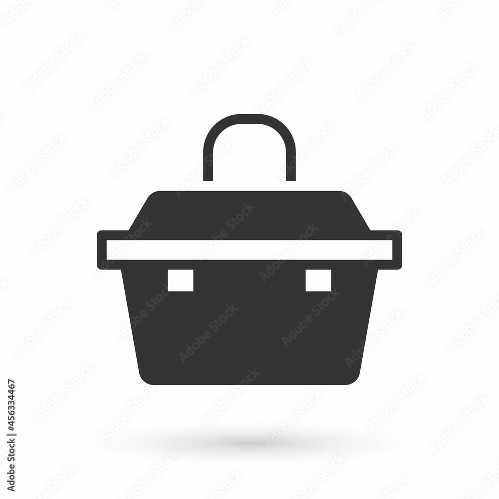 Grey Case or box container for wobbler and gear fishing equipment icon isolated on white background. Fishing tackle. Vector Grey Case or box container for wobbler and gear fishing equipment icon isolated on white background. Fishing tackle. Vector