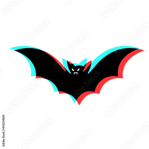 Simple illustration of bat with 3d effect and blue and red colors