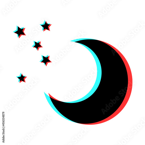 Simple illustration of moon icon with 3d effect and blue and red colors