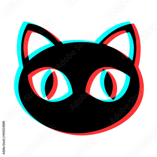 Simple illustration of cat face with 3d effect and blue and red colors