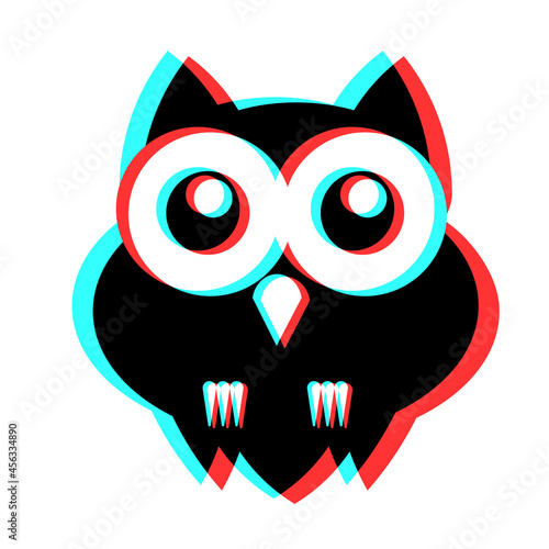 Simple illustration of owl icon with 3d effect and blue and red colors