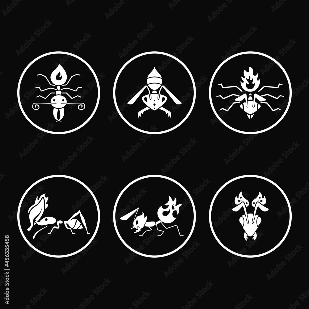 collection of fire ant in circle logo concept. insect, monogram, flat, combination, simple and creative style. best for logo, icon, symbol and sign. such as animal, mascot and danger logo collection of fire ant in circle logo concept. insect, monogram, flat, combination, simple and creative style. best for logo, icon, symbol and sign. such as animal, mascot and danger logo