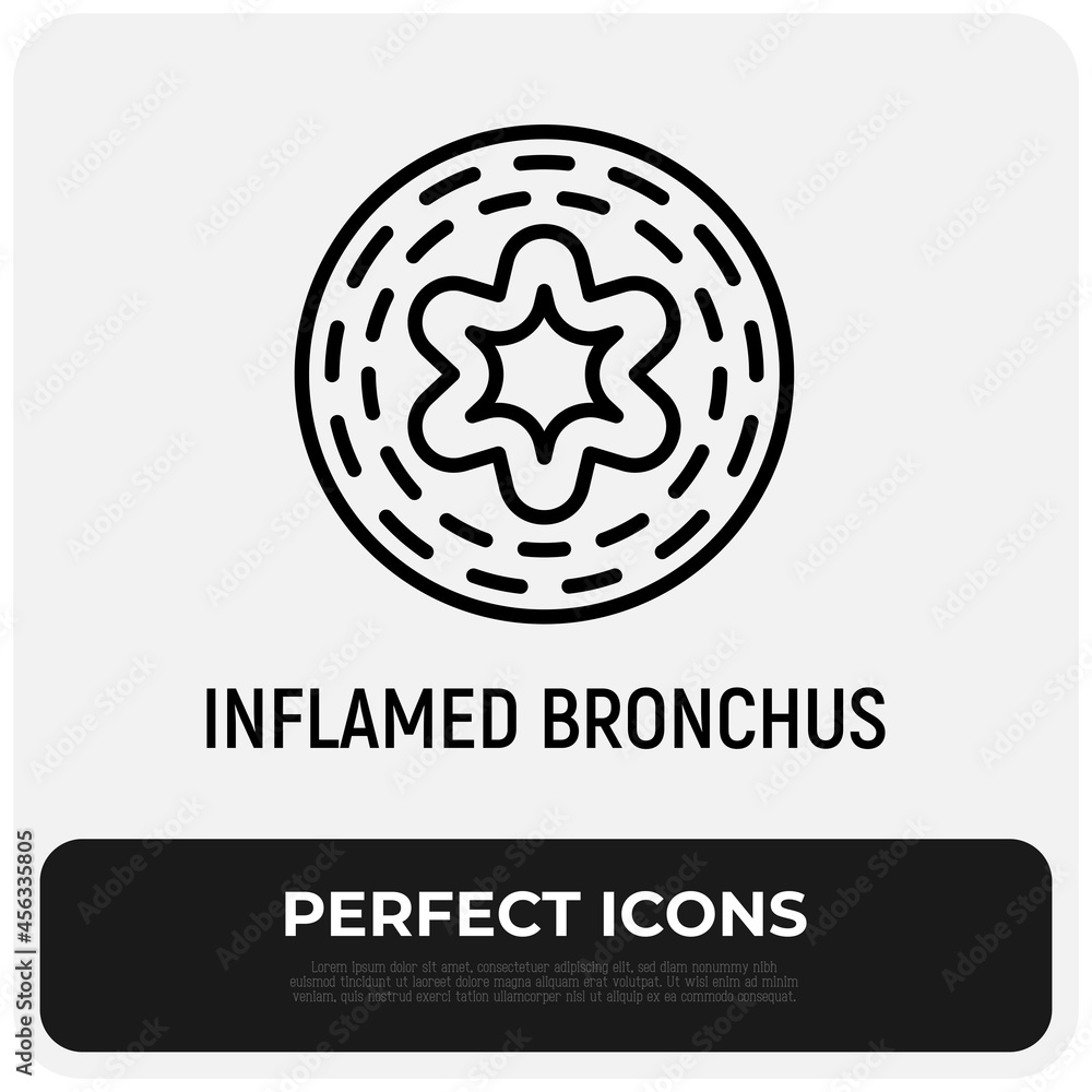 Inflamed bronchus thin line icon. Symptom of asthma. Modern vector illustration. Inflamed bronchus thin line icon. Symptom of asthma. Modern vector illustration.