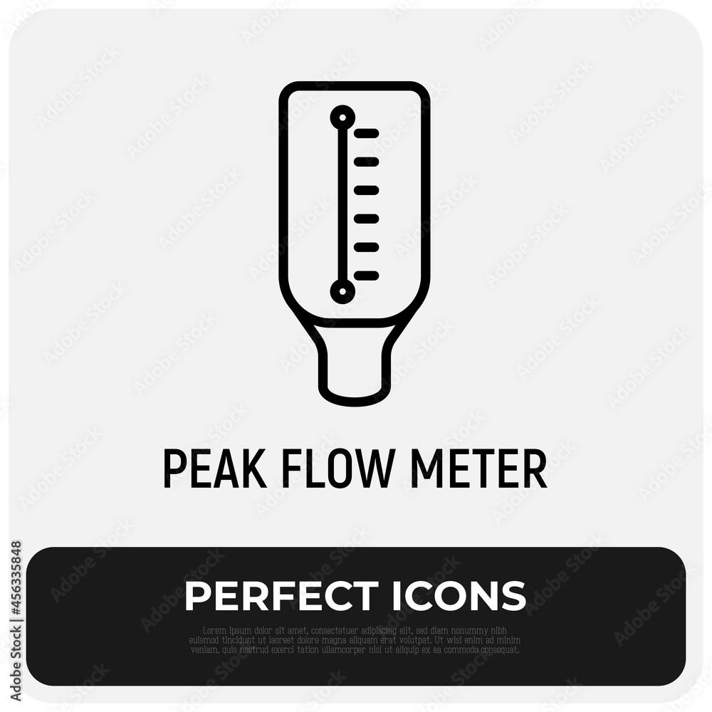 Peak flow meter thin line icon. Portable device for measuring air in