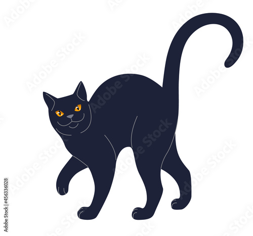 Simple Slinking Black Cat Isolated on White.