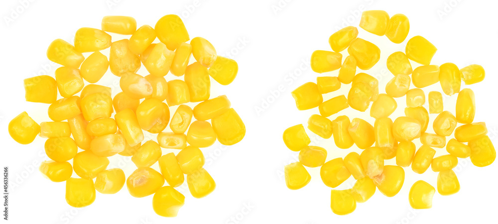 Sweet yellow corn seeds isolated on white background. Raw fresh corn texture close up. macro Sweet yellow corn seeds isolated on white background. Raw fresh corn texture close up. macro
